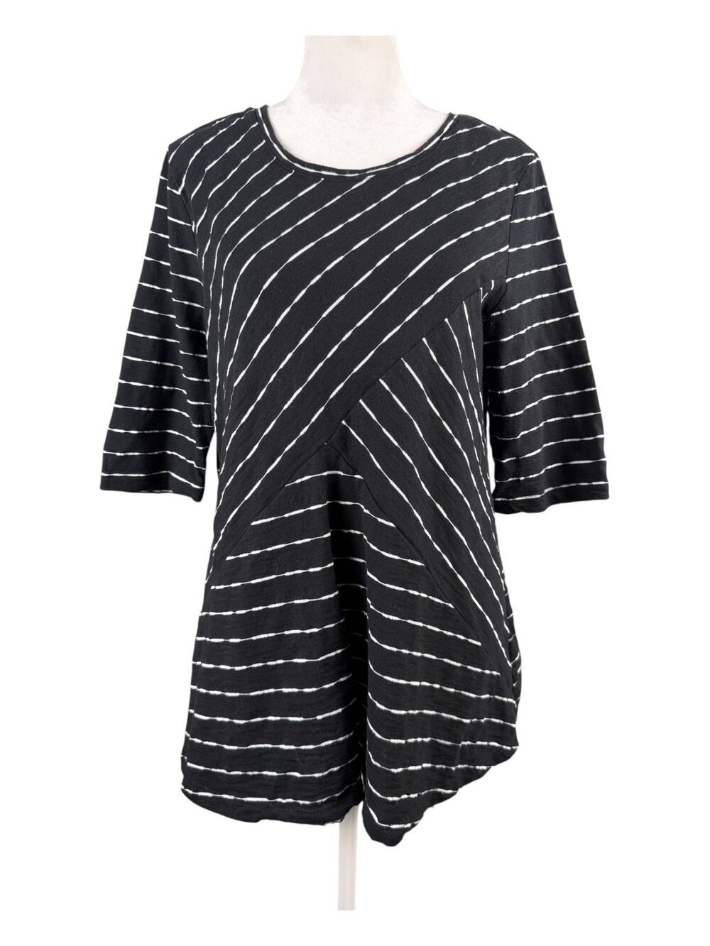 Habitat Clothes To Live In S Swing Top Tunic Black White Stripe 3/4 Sleeves